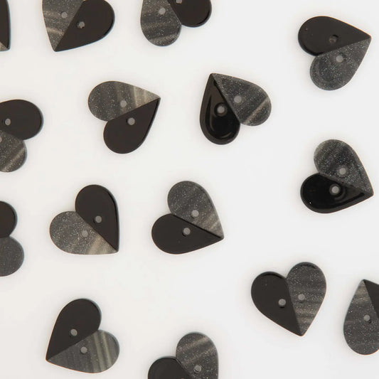 Large Two Tone Black Heart Buttons